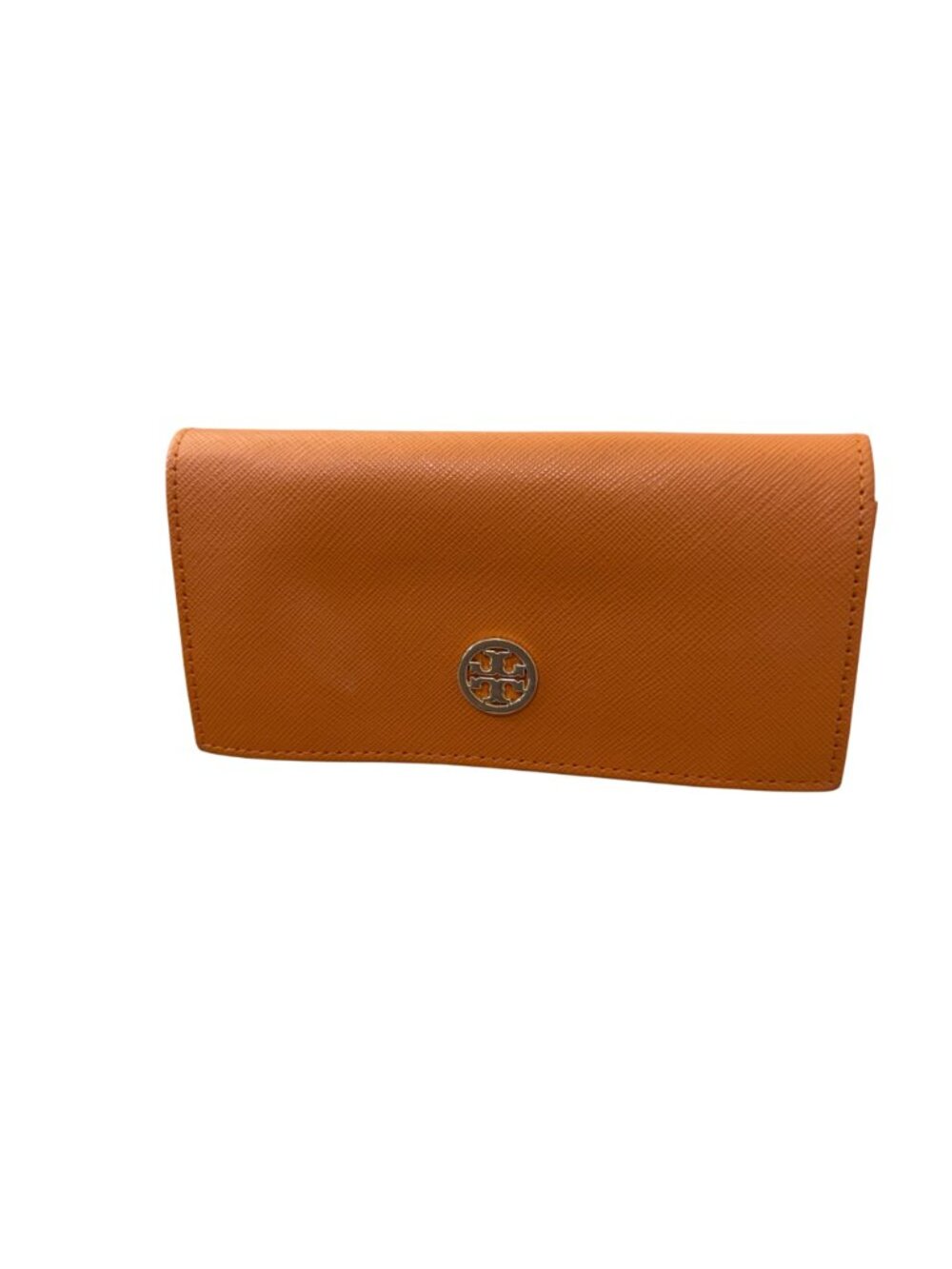 Tory Burch Orange Saffiano Leather Glasses Case With Gold Logo Accent - Picture 2 of 8